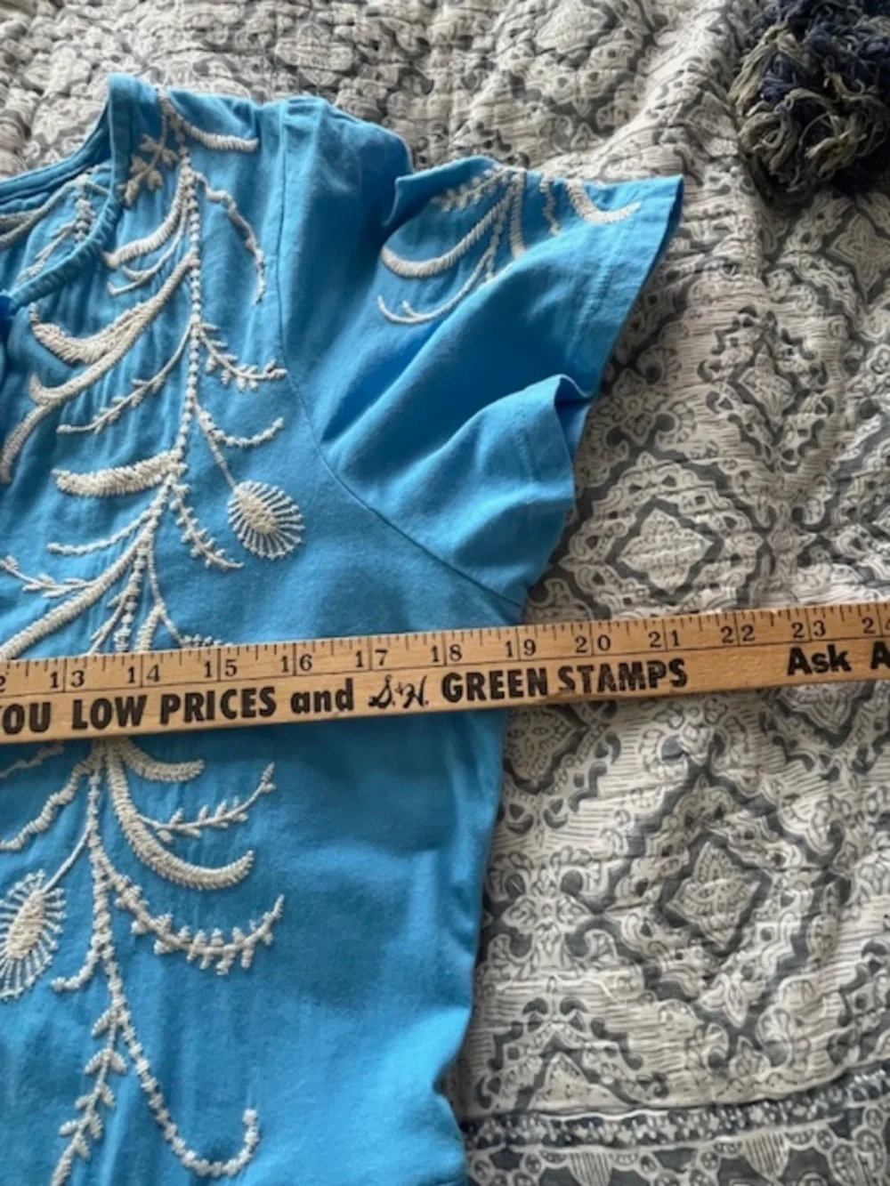 Johnny Was Blue Cotton Knit Embroidered Tiered Midi Dress SzM Boho Resort Beach - Picture 8 of 10